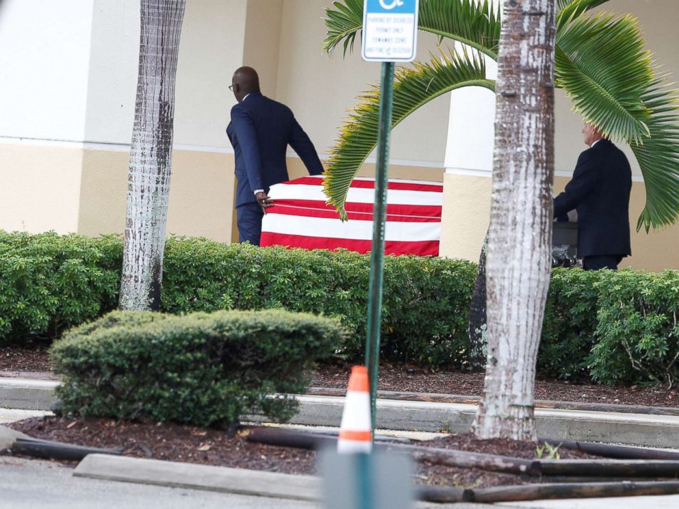 PHOTO: The coffin of U.S. Army Sergeant La David Johnson, who was among four special forces soldiers killed in Niger, is taken into Christ The Rock Church for his funeral service in Cooper City, Fla., Oct. 21, 2017.