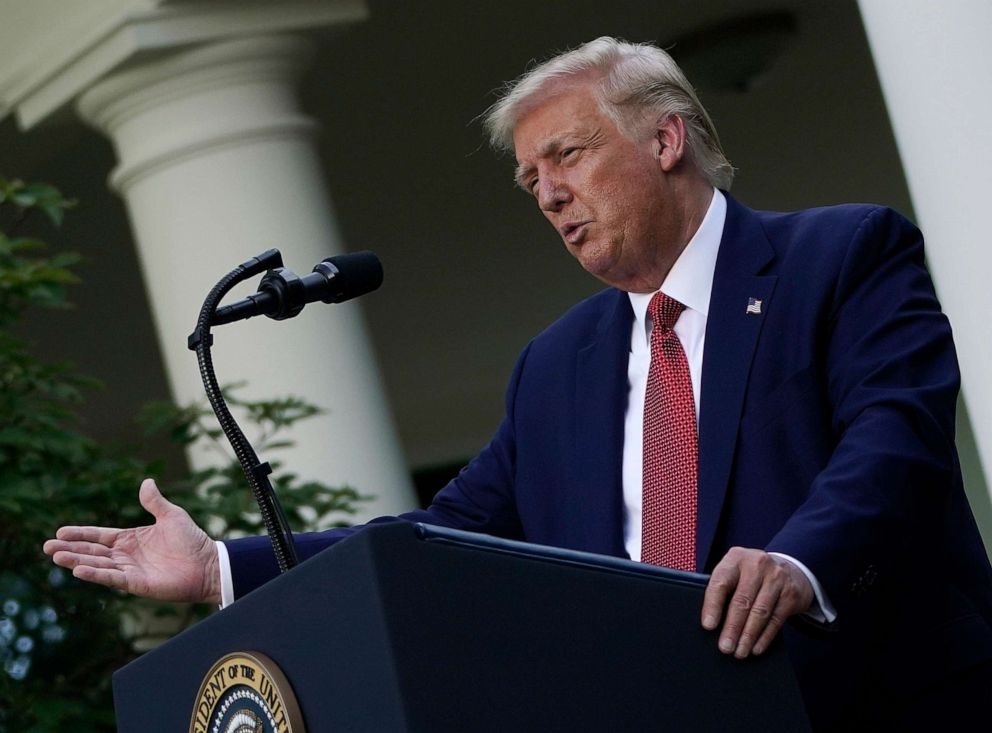 PHOTO: President Donald Trump speaks to the media at the White House, July 14, 2020. 