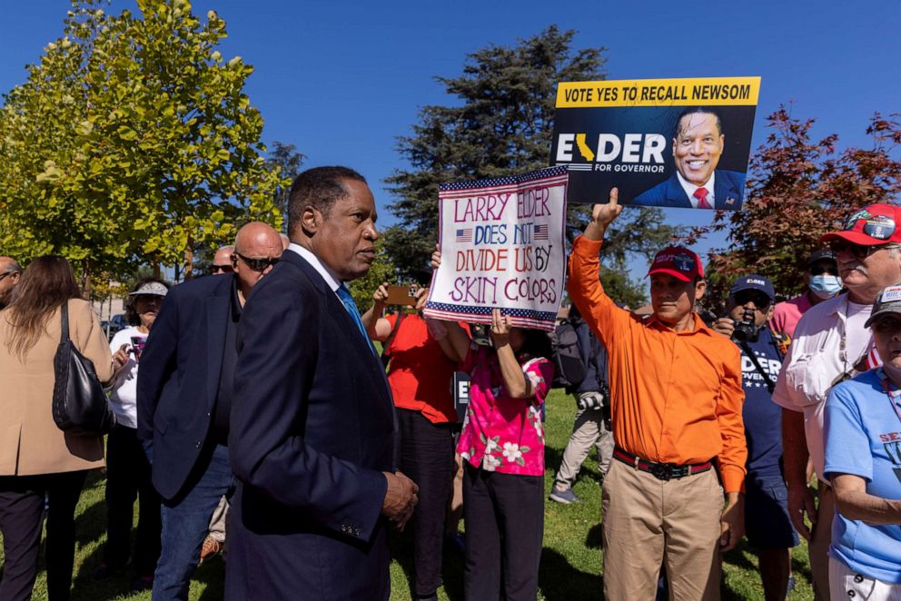 California gubernatorial recall candidate Larry Elder campaigns in Monterey Park, California, on September 13, 2021.