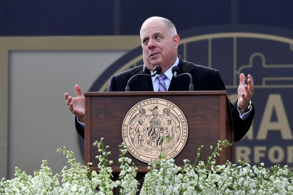PHOTO: Maryland Governor Larry Hogan speaks during his second inauguration, Jan. 16, 2019, in Annapolis, Md.