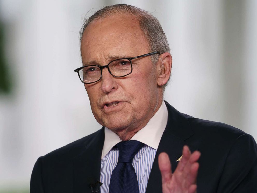 PHOTO: White House chief economic adviser Larry Kudlow speaks during a television interview outside the West Wing of the White House, in Washington, D.C., May 18, 2018.