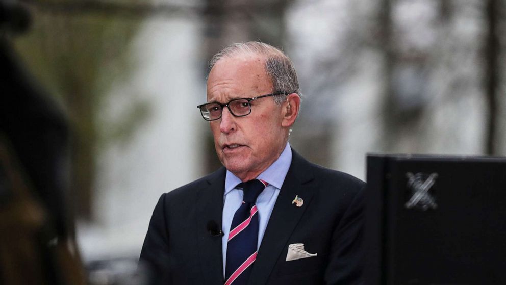 PHOTO: Director of the United States National Economic Council Larry Kudlow participates in a TV interview at the White House, in Washington, March 24, 2020.