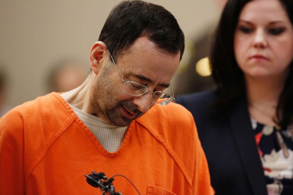 PHOTO: Larry Nassar, former physician of Michigan State University and American Gymnastics, appears in the Ingham County Borough Court on November 22, 2017 in Lansing, Mich.