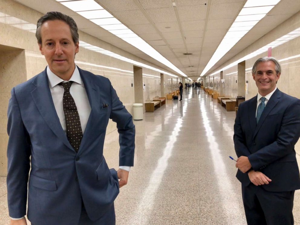 PHOTO: Jason Frank, right, and his attorney Eric George leave a Los Angeles County Superior Court, Oct. 22, 2108.