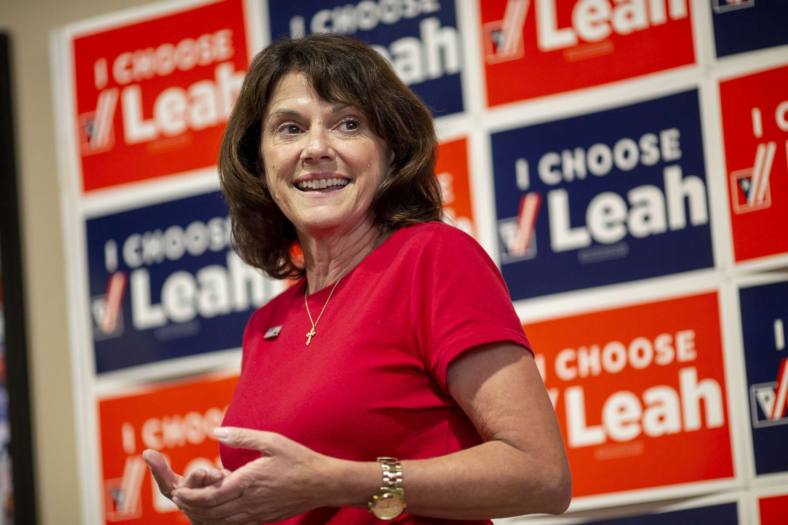 PHOTO: Leah Vukmir, a Republican Senate candidate from Wisconsin, speaks during a campaign stop in Elkhorn, Wisconsin, Aug. 13, 2018.