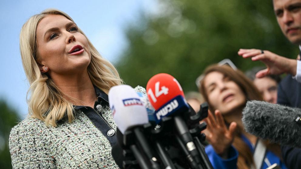 PHOTO: White House Press Secretary Karoline Leavitt speaks to the press outside the White House, July 21, 2025.