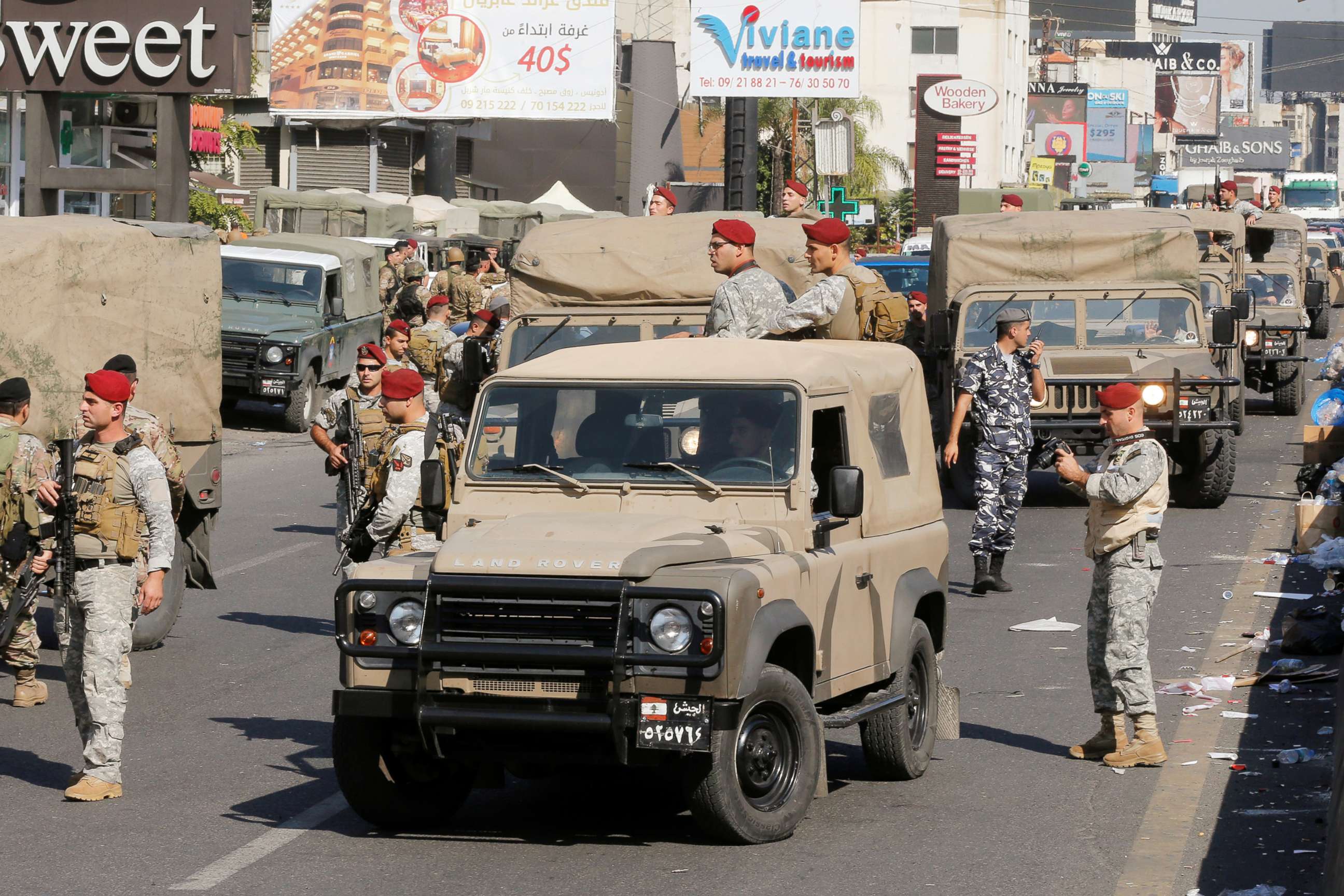 PHOTO: Lebanese army soldiers deploy in an attempt to open a road blocked by demonstrators during ongoing anti-government protests in Zouk Mosbeh, Lebanon Nov. 5, 2019.