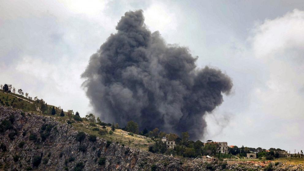 PHOTO: Smoke rises following Israeli bombardment on the village of Arnoun in southern Lebanon on May 16, 2026.