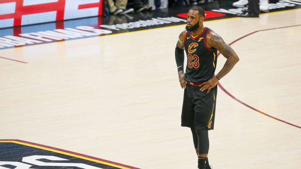PHOTO: LeBron James #23 of the Cleveland Cavaliers reacts against the Golden State Warriors during Game Four of the 2018 NBA Finals at Quicken Loans Arena on June 8, 2018 in Cleveland, Ohio.