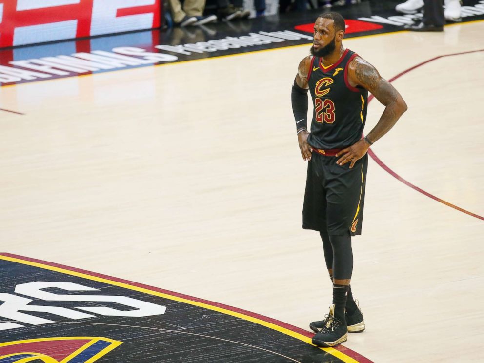 PHOTO: LeBron James #23 of the Cleveland Cavaliers reacts against the Golden State Warriors during Game Four of the 2018 NBA Finals at Quicken Loans Arena on June 8, 2018 in Cleveland, Ohio.