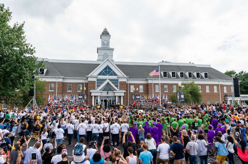 PHOTO: LeBron James addresses the crowd the opening ceremonies of the I Promise School on July 30, 2018 in Akron, Ohio.