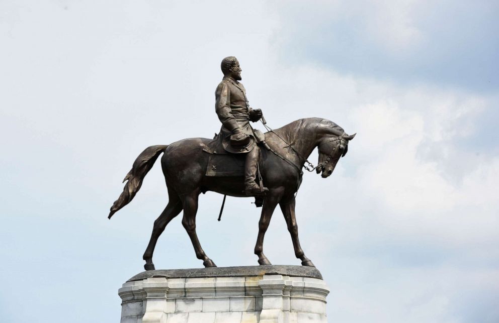 PHOTO: The statue of Confederate General Robert E. Lee on Monument Avenue is pictured on June 6, 2020 in Richmond, Virginia.