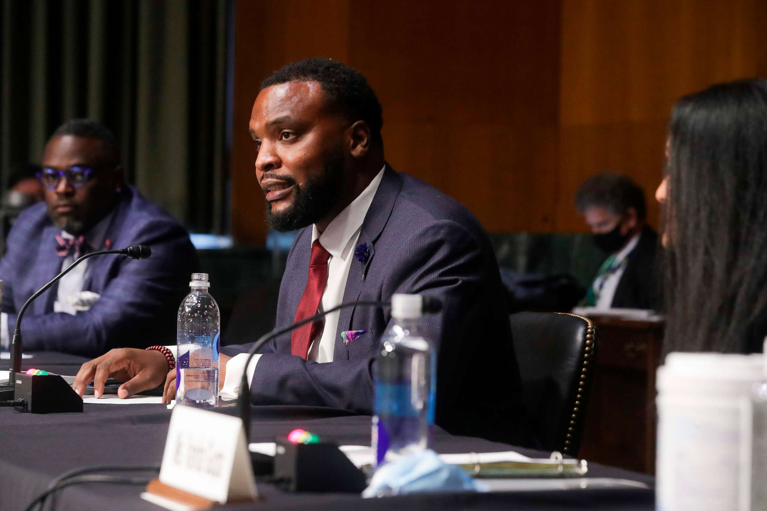 PHOTO: Lee Merritt, attorney for the Merritt Law Firm in Philadelphia, testifies during a Senate Judiciary Committee hearing on Capitol Hill in Washington, June 16, 2020.
