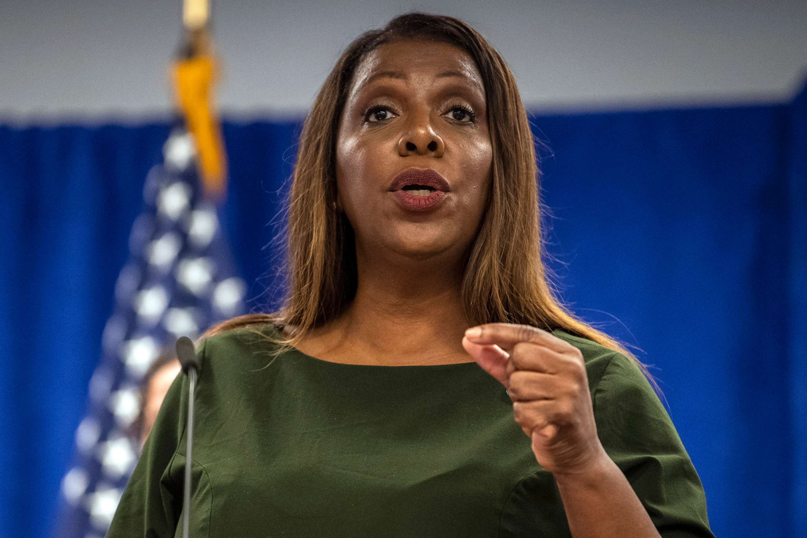 PHOTO: New York Attorney General Letitia James speaks during a press conference, Sept. 21, 2022, in New York.