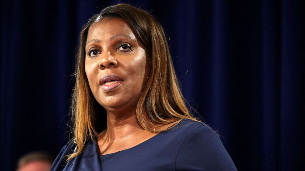 PHOTO: New York State Attorney General Letitia James speaks at a news conference in New York, September 8, 2022.