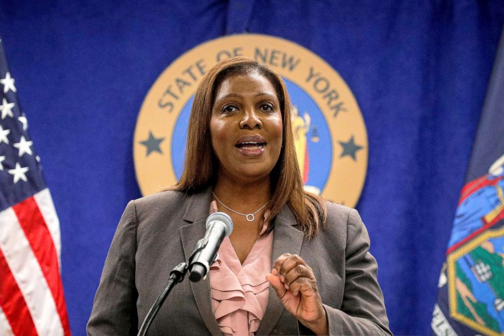 PHOTO: In this May 21, 2021, file photo, New York State Attorney General, Letitia James, speaks during a news conference in New York.