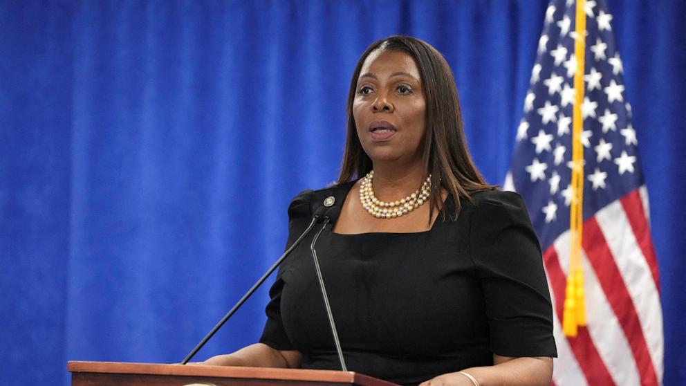 PHOTO: In this Feb. 16, 2024, file photo, New York Attorney General Letitia James speaks during a press conference in New York.