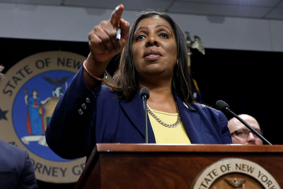 PHOTO: New York State Attorney General Letitia James speaks during a news conference at her office in New York, Nov. 19, 2019.