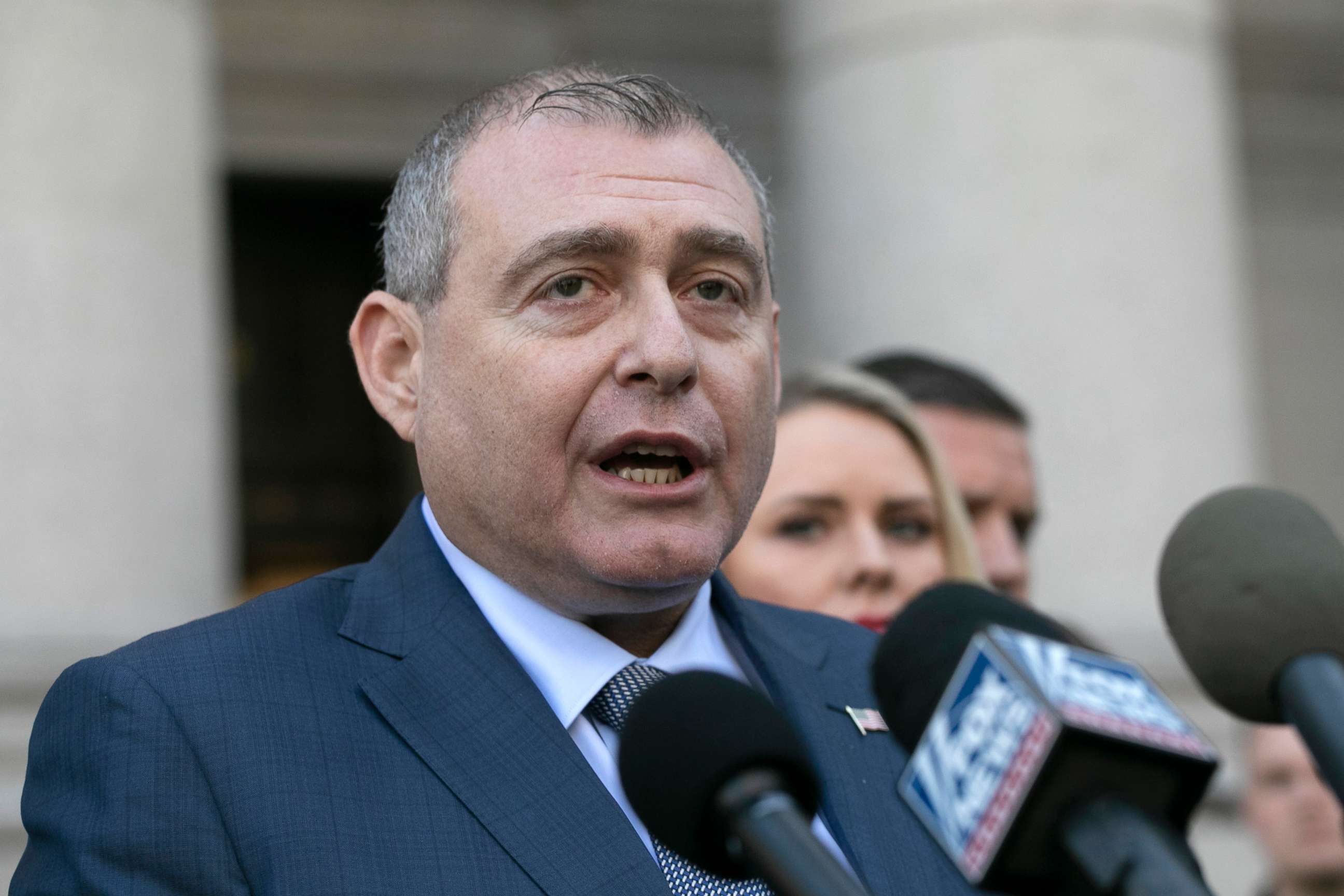 PHOTO: Lev Parnas makes a statement to the media following his arraignment in New York City, Oct. 23, 2019.