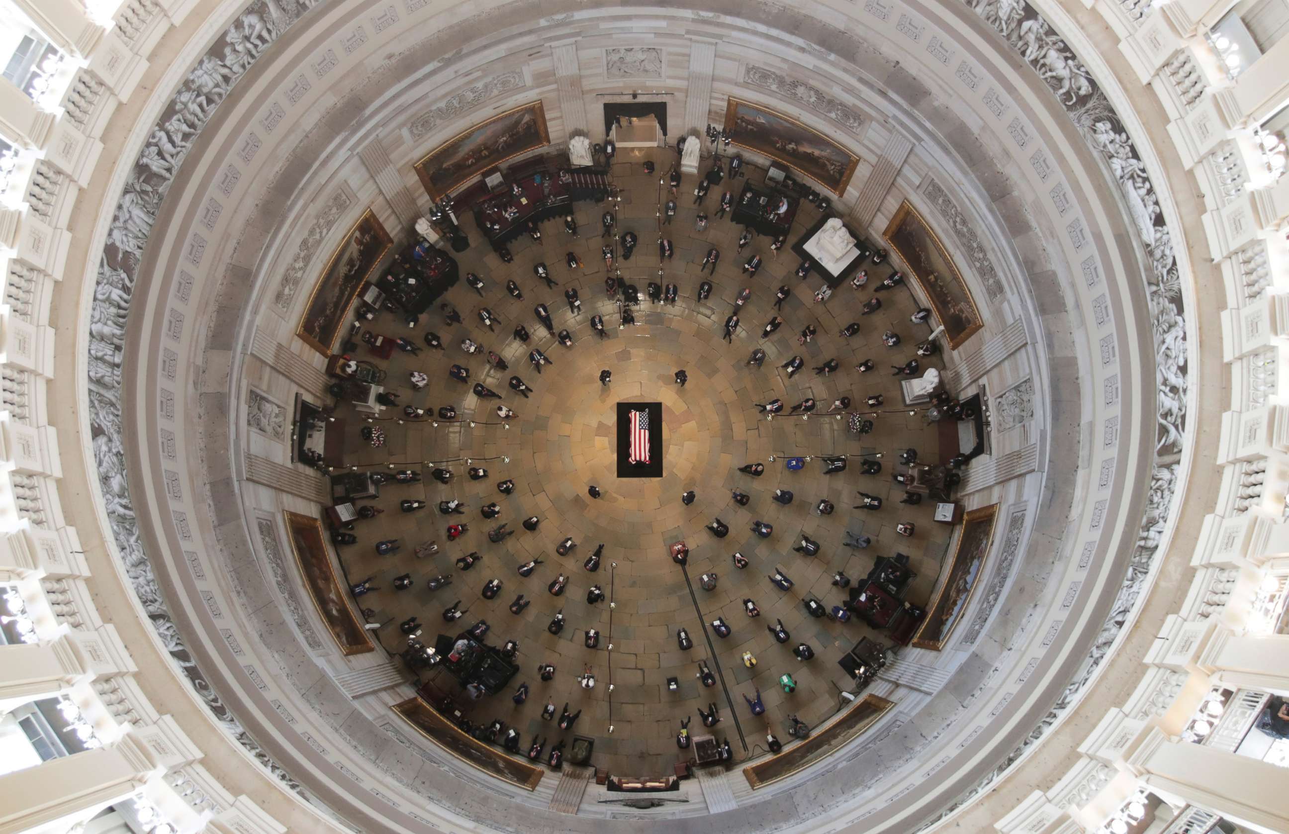 PHOTO: A Congressional memorial service is held for longtime U.S. Representative John Lewis (D-GA), as Lewis lies in state at the center of the Capitol Rotunda in Washington, D.C., July 27, 2020. 