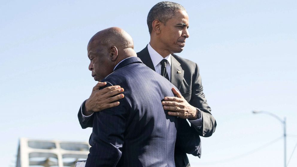 PHOTO: President Barack Obama hugs Rep. John Lewis, Democrat of Georgia during an event marking the 50th Anniversary of the Selma to Montgomery civil rights marches at the Edmund Pettus Bridge in Selma, Ala., March 7, 2015.