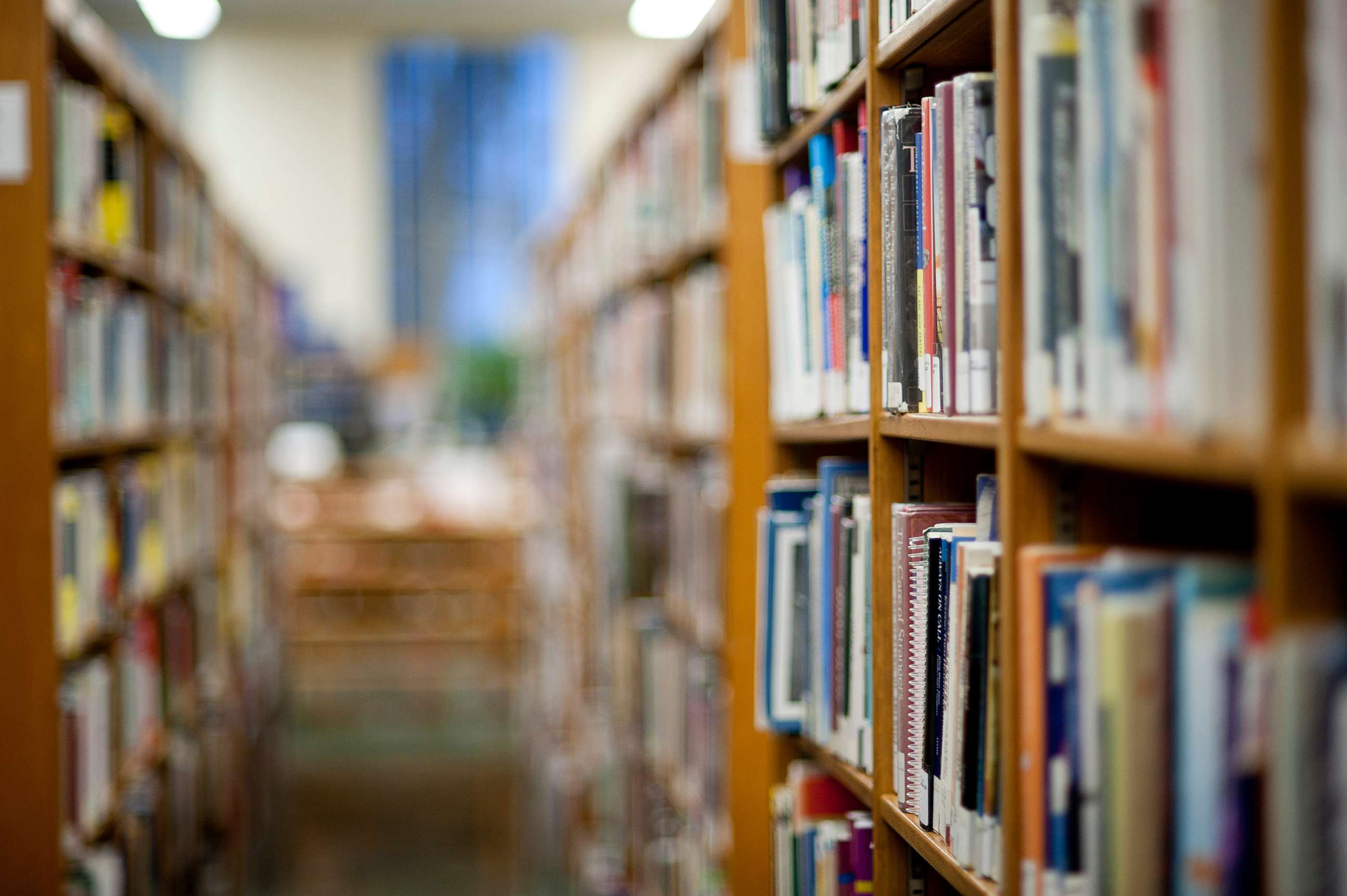 PHOTO: Books on shelf in library in a stock photo.