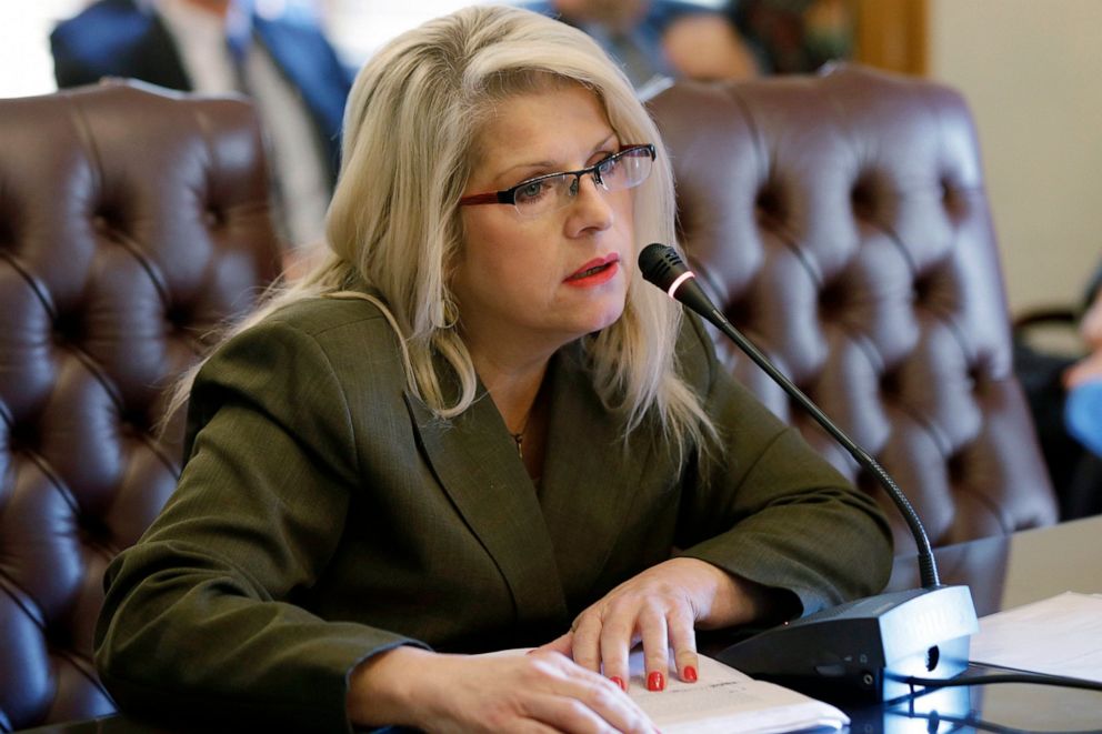 PHOTO: In this Jan. 28, 2015, file photo, Sen. Linda Collins-Smith, R-Pocahontas, speaks at the Arkansas state Capitol in Little Rock, Ark.