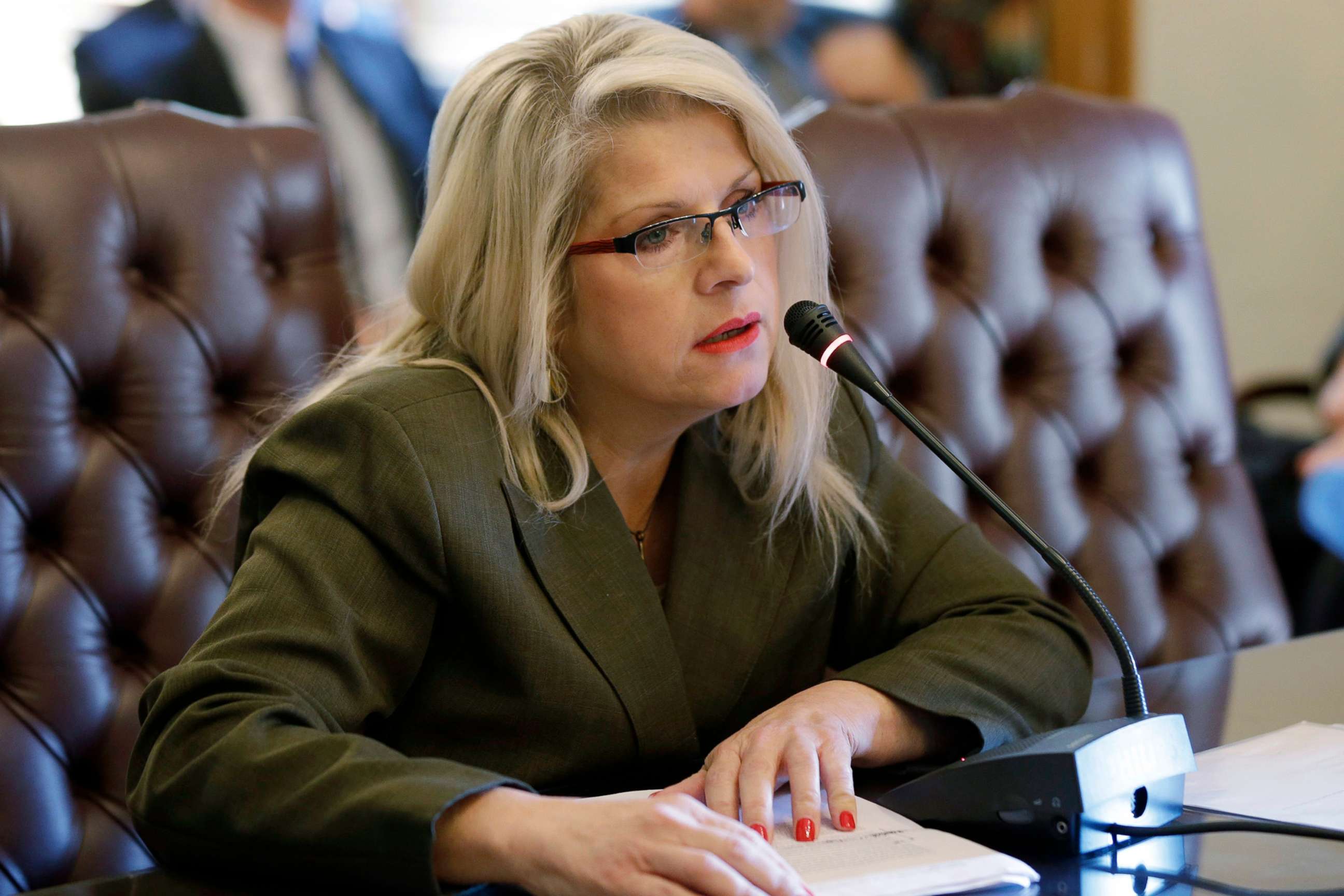 PHOTO: In this Jan. 28, 2015, file photo, Sen. Linda Collins-Smith speaks at the Arkansas state Capitol in Little Rock, Ark.