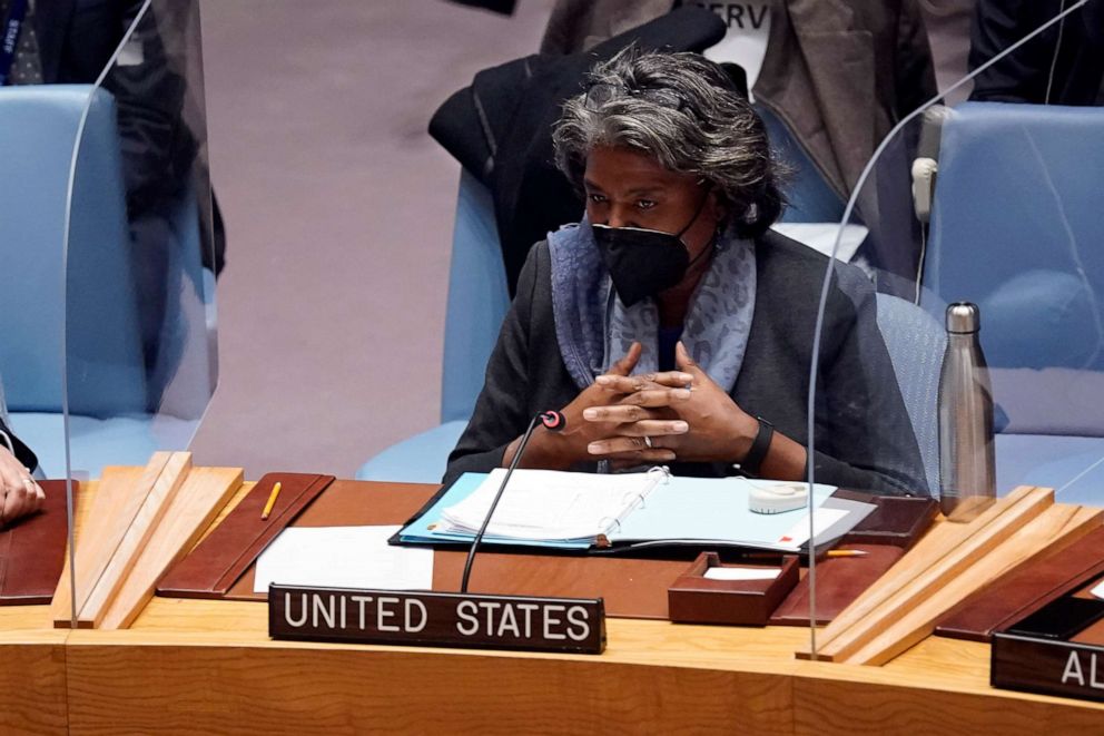 PHOTO: Linda Thomas-Greenfield, U.S. Ambassador to the United Nations, addresses the United Nations Security Council, before a vote, Jan. 31, 2022.