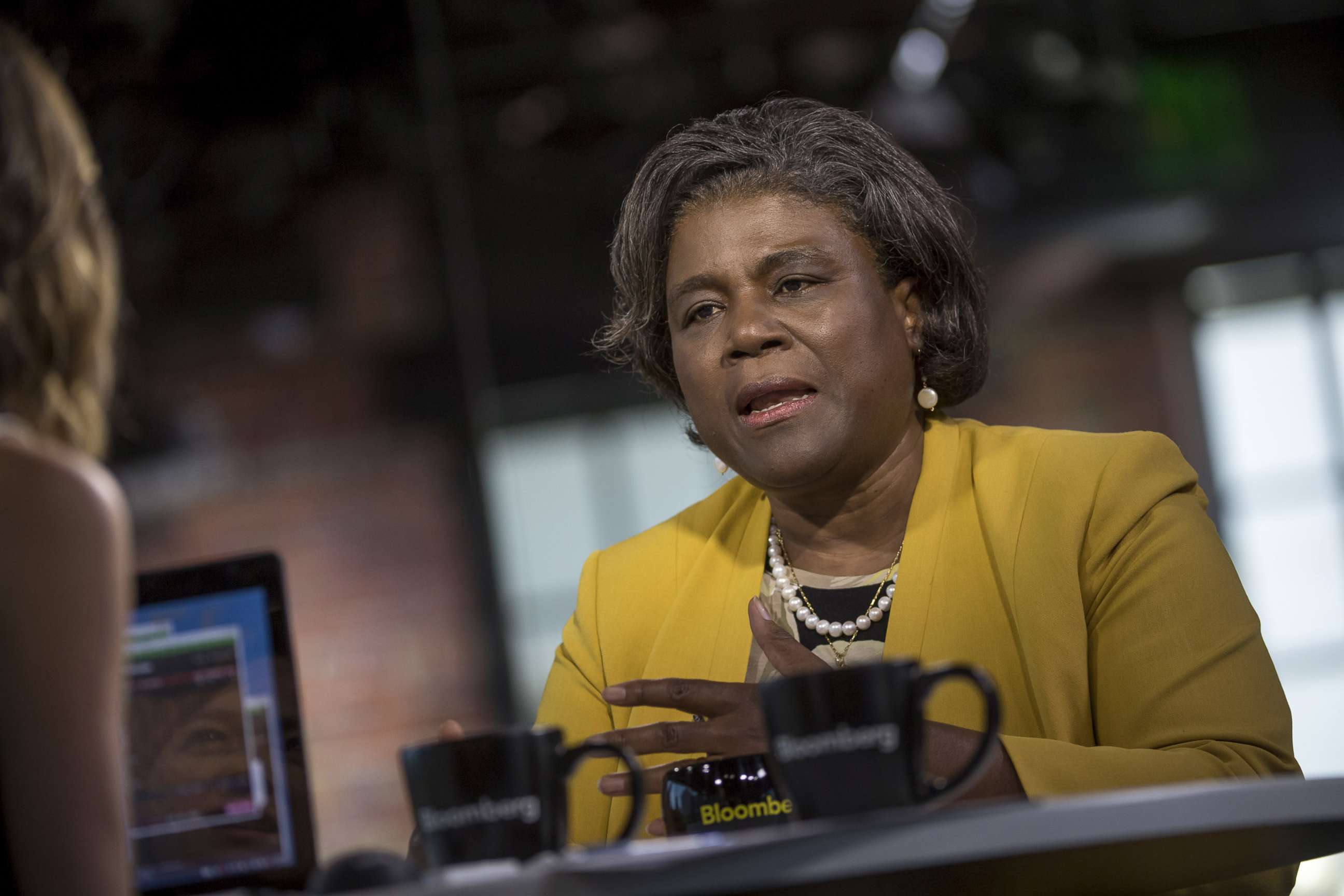 PHOTO: In this file photo, Linda Thomas-Greenfield speaks during a Bloomberg West Television interview in San Francisco, May 31, 2016.