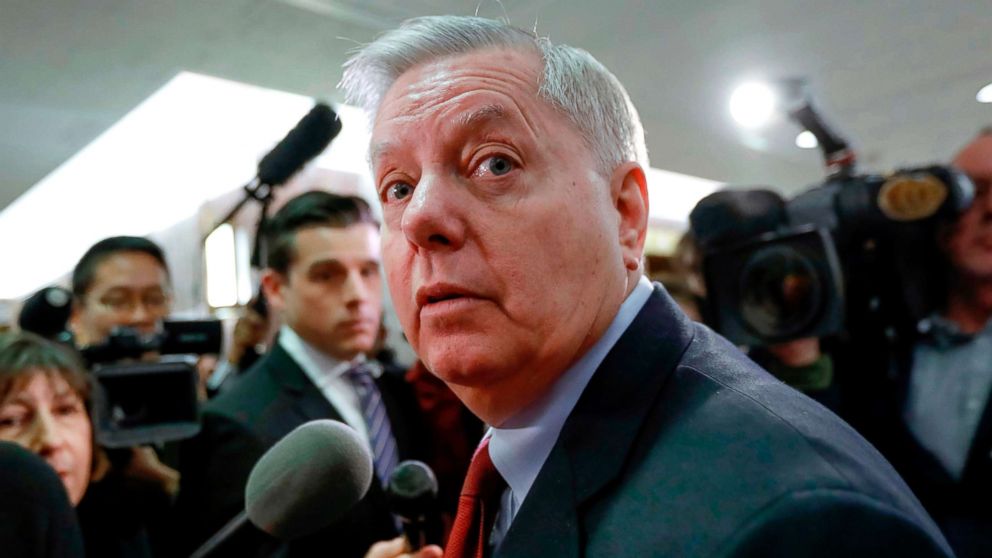 Sen. Lindsey Graham speaks to reporters on Capitol Hill in Washington, Jan. 25, 2018.