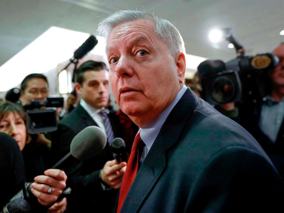 PHOTO: Sen. Lindsey Graham speaks to reporters on Capitol Hill in Washington, Jan. 25, 2018.