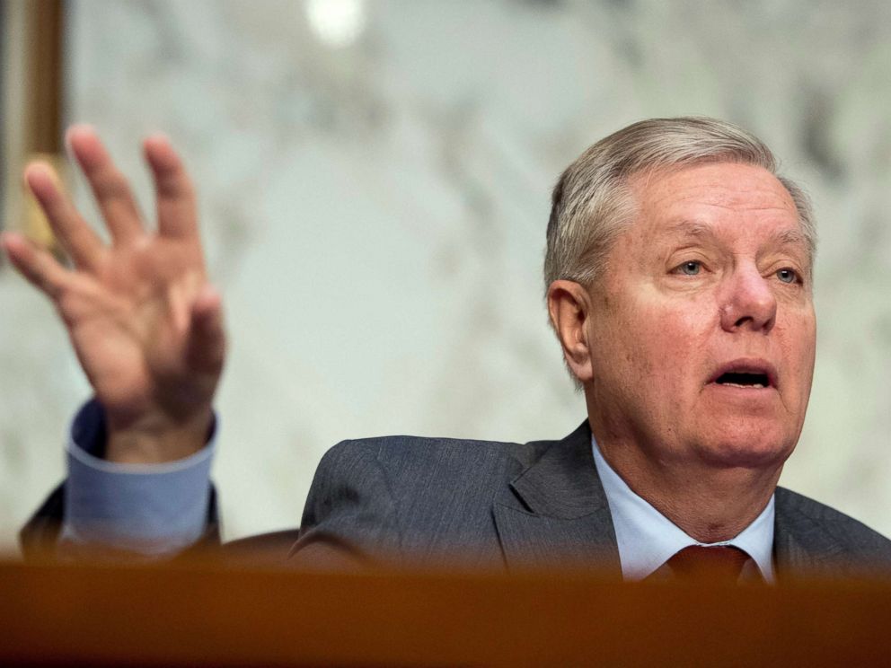 PHOTO: Senate Judiciary Committee Chairman Lindsey Graham questions Attorney General nominee William Barr as he testifies during a Senate Judiciary Committee hearing on Capitol Hill in Washington, Jan. 15, 2019.