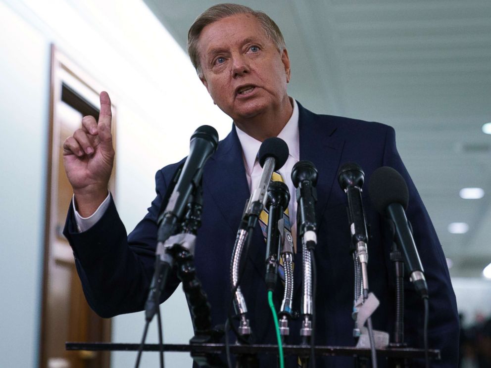 PHOTO: Senate Judiciary Committee member Sen. Lindsey Graham speaks to media about the Senate Judiciary Committee hearing on Judge Brett Kavanaugh on Capitol Hill in Washington, Sept. 28, 2018.