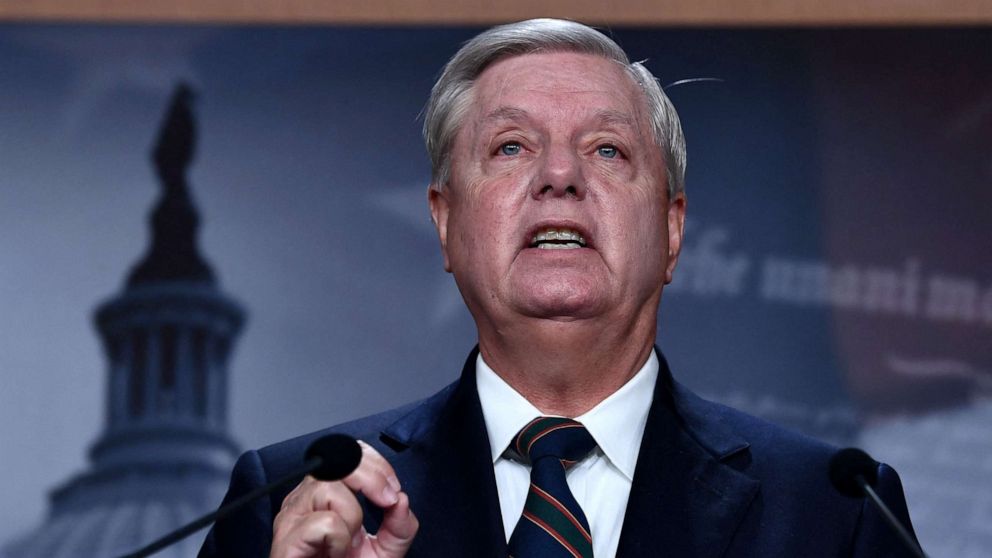 PHOTO: Sen. Lindsey Graham speaks during a news conference at the US Capitol in Washington, D.C., Jan. 7, 2021.