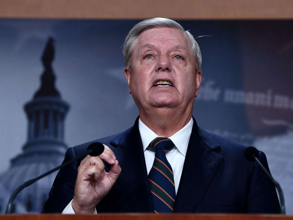 PHOTO: Sen. Lindsey Graham speaks during a news conference at the US Capitol in Washington, D.C., Jan. 7, 2021.