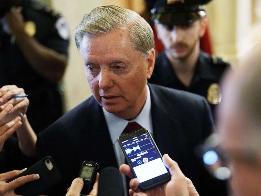 PHOTO: Sen. Lindsey Graham speaks to reporters at the U.S. Capitol, October 5, 2018, in Washington, D.C.
