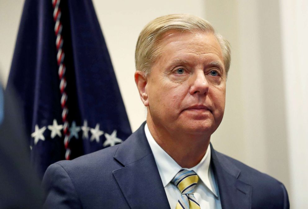 PHOTO: Sen. Lindsey Graham waits for President Donald Trump in the Roosevelt Room at the White House, Nov. 14, 2018.