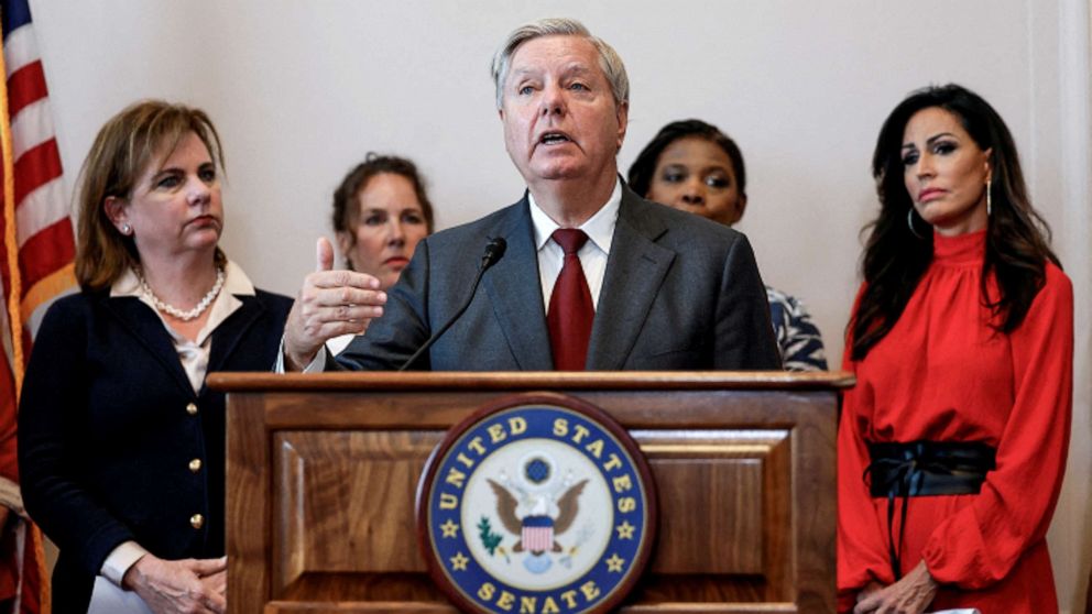 PHOTO: Sen. Lindsey Graham unveils a nationwide abortion bill with new abortion restrictions, during a news conference alongside representatives from national anti-abortion organizations, on Capitol Hill in Washington, Sept. 13, 2022.