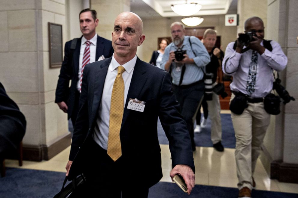 PHOTO: Steve Linick exits after closed-door testimony on Capitol Hill in Washington, D.C., U.S., on Wednesday, Oct. 2, 2019.