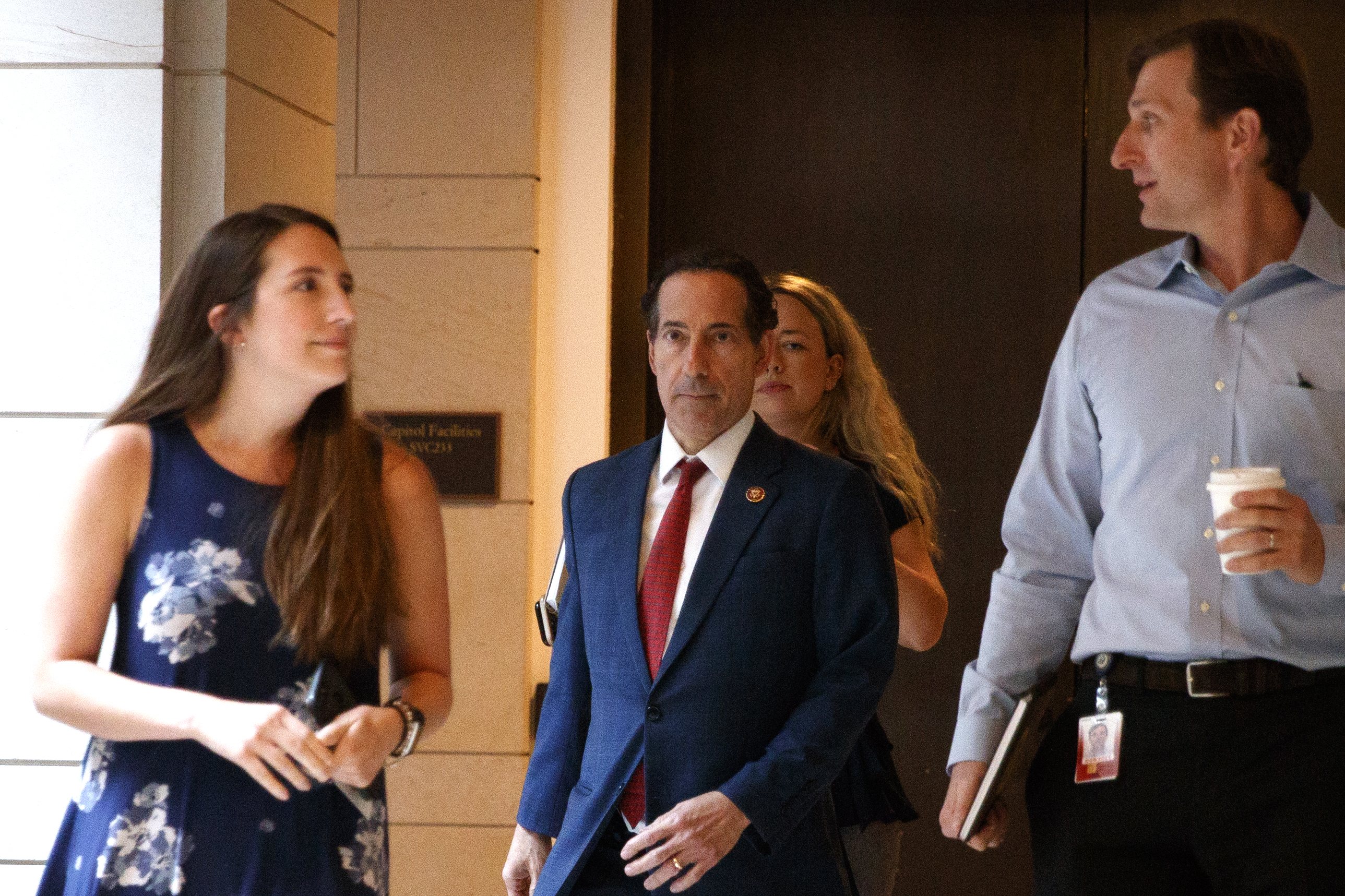 PHOTO: Rep. Jamie Raskin (D-MD) walks into a secure meeting space before attending a closed door meeting with lawmakers, Oct. 2, 2019, on Capitol Hill. 