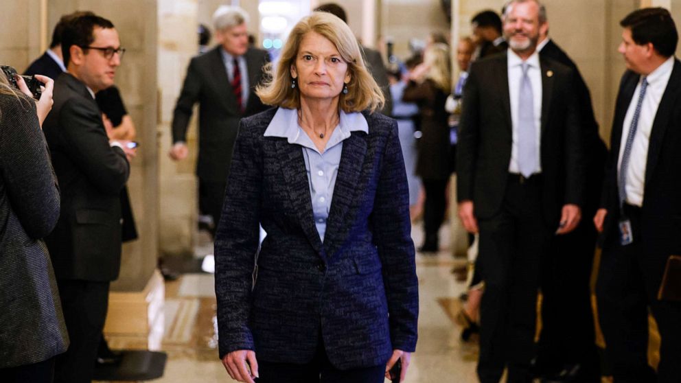 PHOTO: Sen. Lisa Murkowski (R-AK) leaves a meeting with the Senate Republicans at the U.S. Capitol, Nov. 16, 2022 in Washington, DC. 