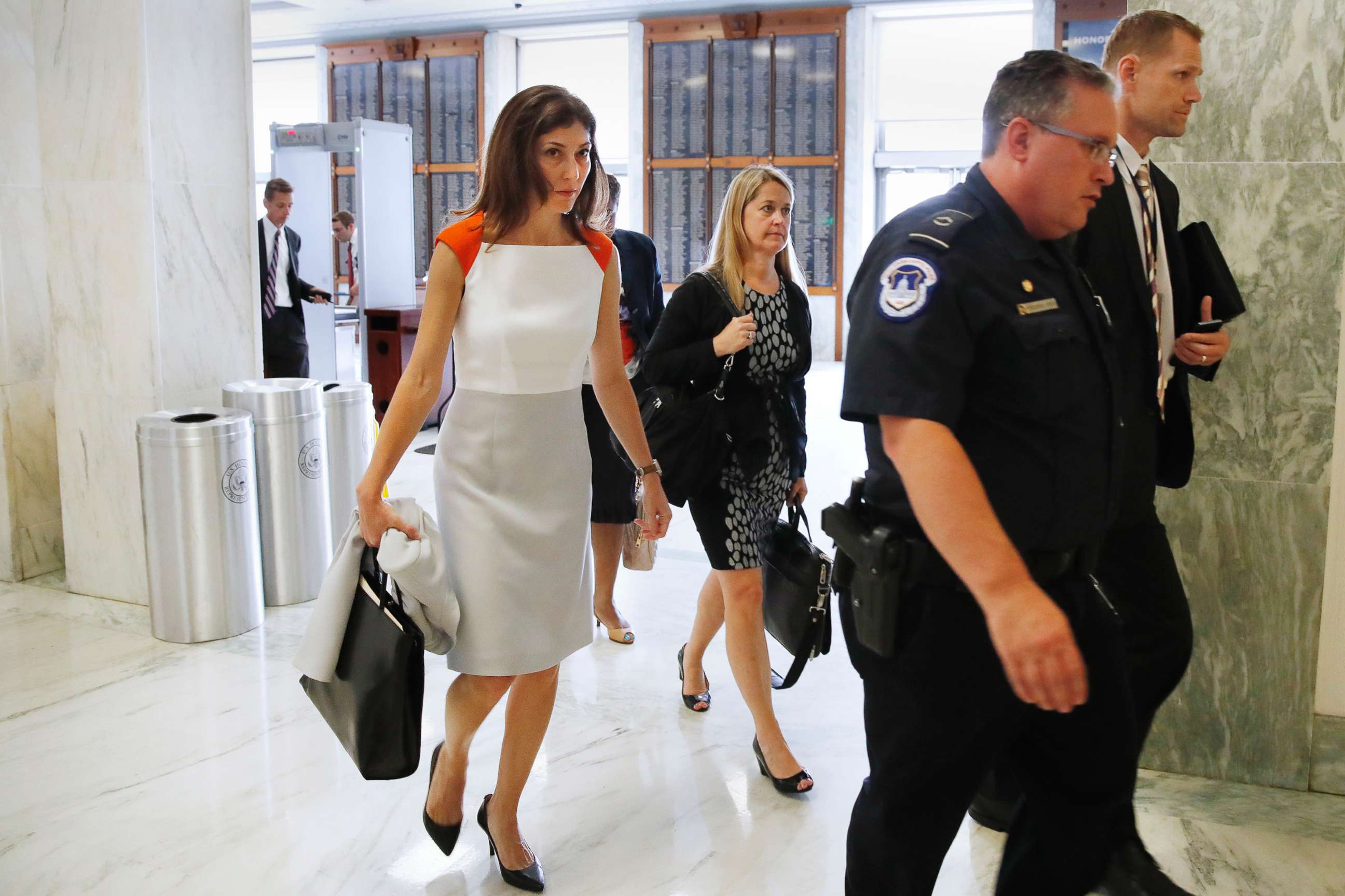 PHOTO: Former FBI lawyer Lisa Page, left, arrives for a closed doors interview with the House Judiciary and House Oversight committees, July 16, 2018, on Capitol Hill in Washington, D.C.