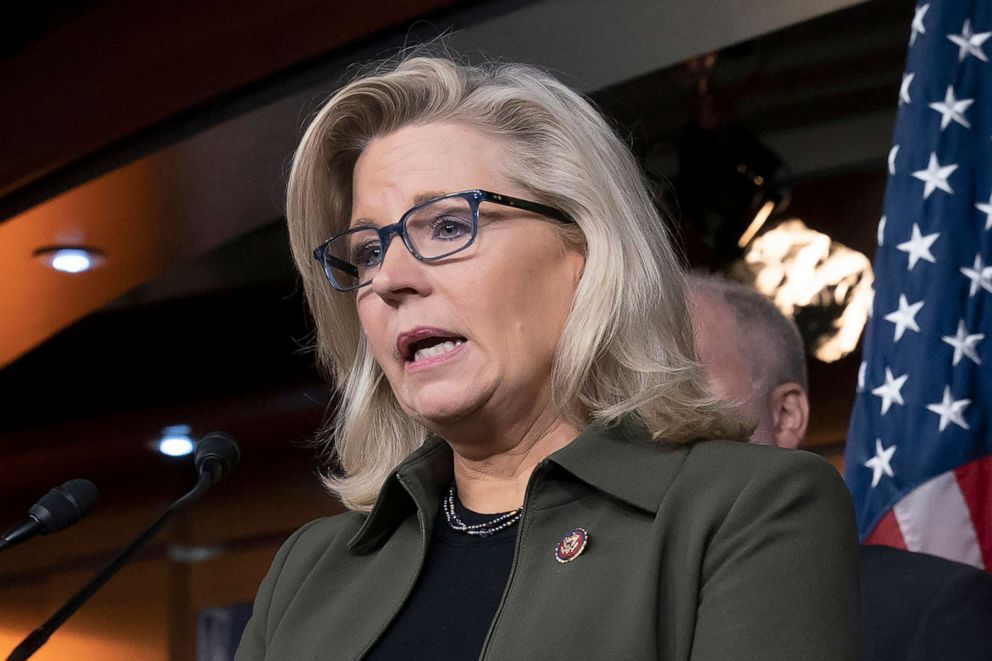 PHOTO: Rep. Liz Cheney speaks with reporters at the Capitol in Washington, Dec. 17, 2019. 
