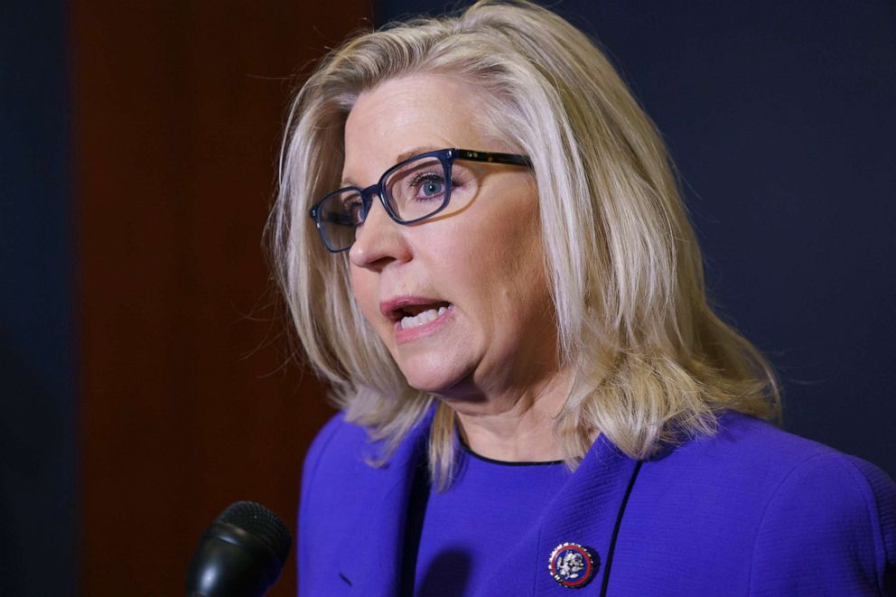 PHOTO: Rep. Liz Cheney speaks to reporters in Washington, May 12, 2021.