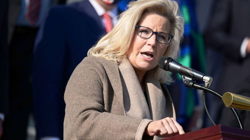 PHOTO: Rep. Liz Cheney  speaks during a news conference at the U.S. Capitol in Washington, Dec. 10, 2020.