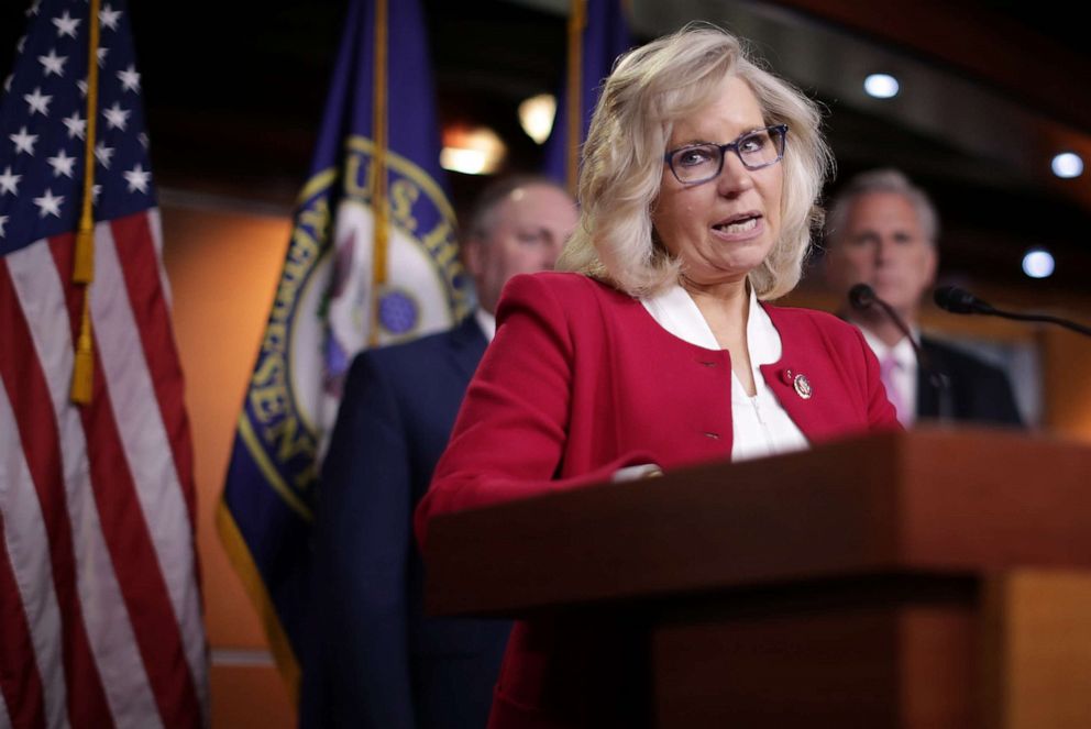 PHOTO: WHouse Republican Conference Chair Liz Cheney speaks at a news conference at the Capitol, June 11, 2019 in Washington, D.C.