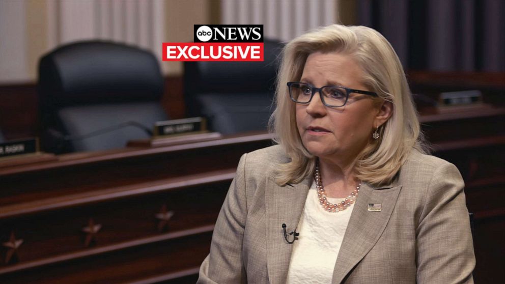 PHOTO: Rep. Liz Cheney speaks with ABC News Chief Washington Correspondent Jon Karl, Aug. 19, 2022, in Washington, D.C.