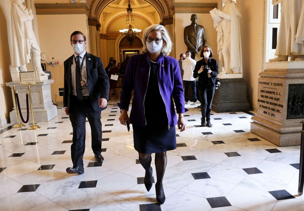 Rep. Liz Cheney, R-Wyo., walks through the U.S. Capitol in Washington on May 13, 2021. 