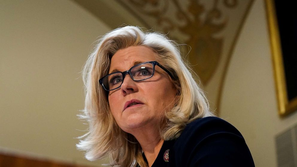 PHOTO: Rep. Liz Cheney testifies before the House Rules Committee about the January 6th Select Committee recommendation that the House hold Mark Meadows in criminal contempt of Congress at the Capitol building in Washington, Dec. 14, 2021.